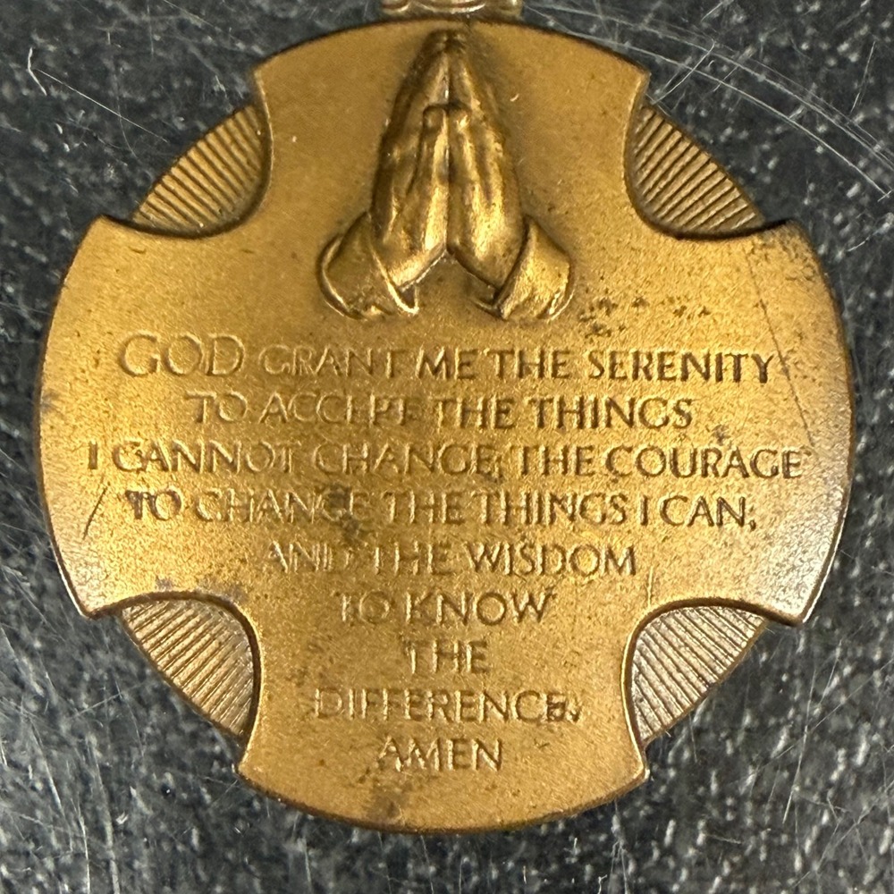 Vintage Daboll Weinman Serenity Prayer Medallion Brass Praying Hands Pendant
